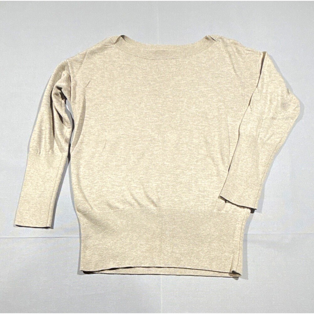 White House Black Market Womens XL Beige Boat Neck 3/4 Sleeve Ribbed Knit